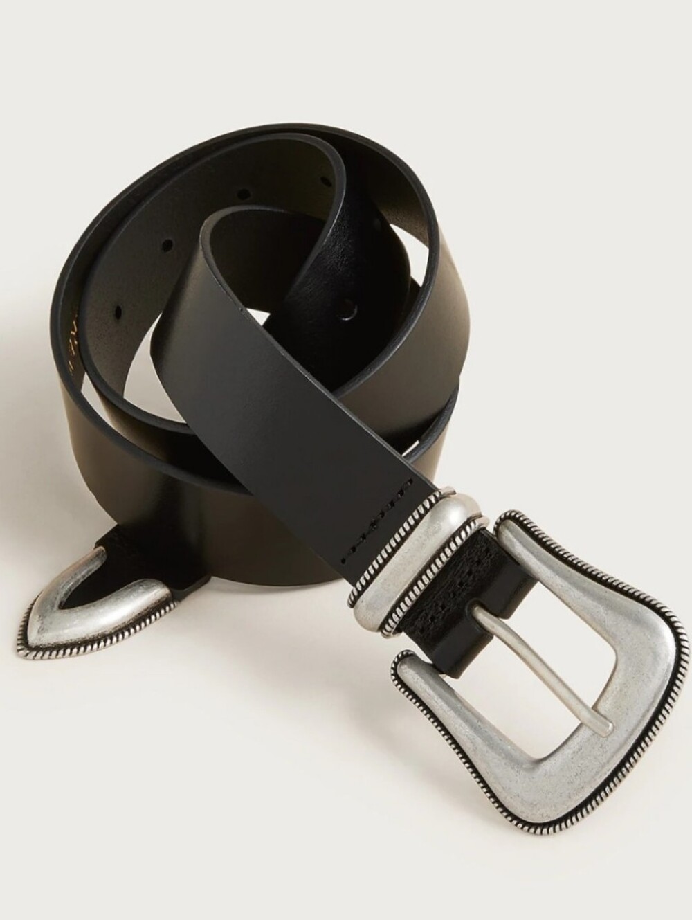 J. Crew Western Buckle Belt in Italian Leather - black, silver